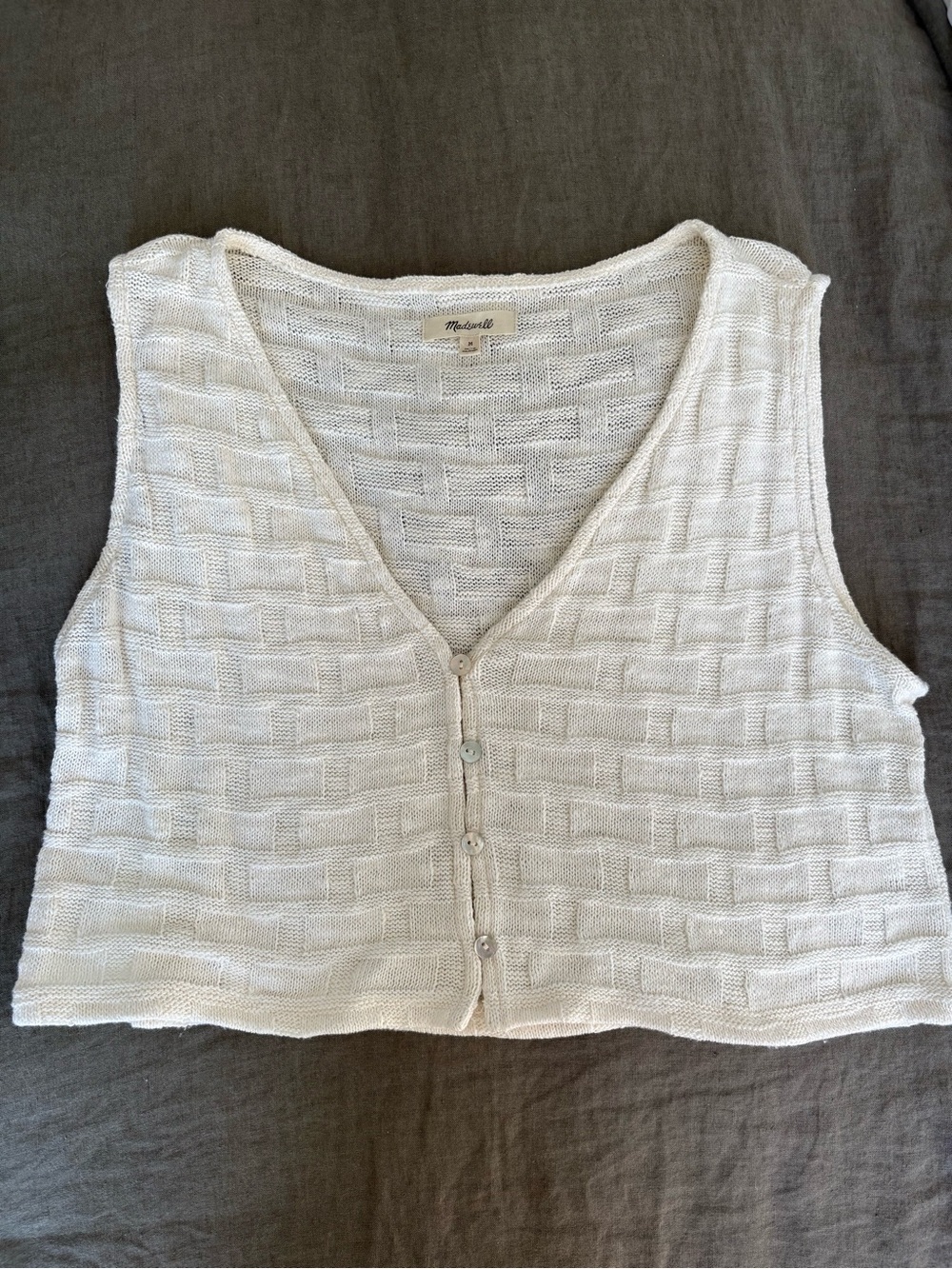 Madewell Ivory Knit Button-Front Crop Tank